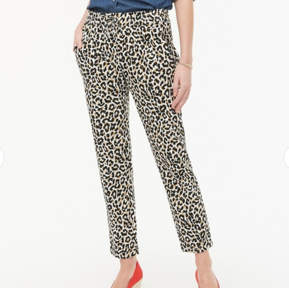 NWT J Crew Linen Leopard Pants 6